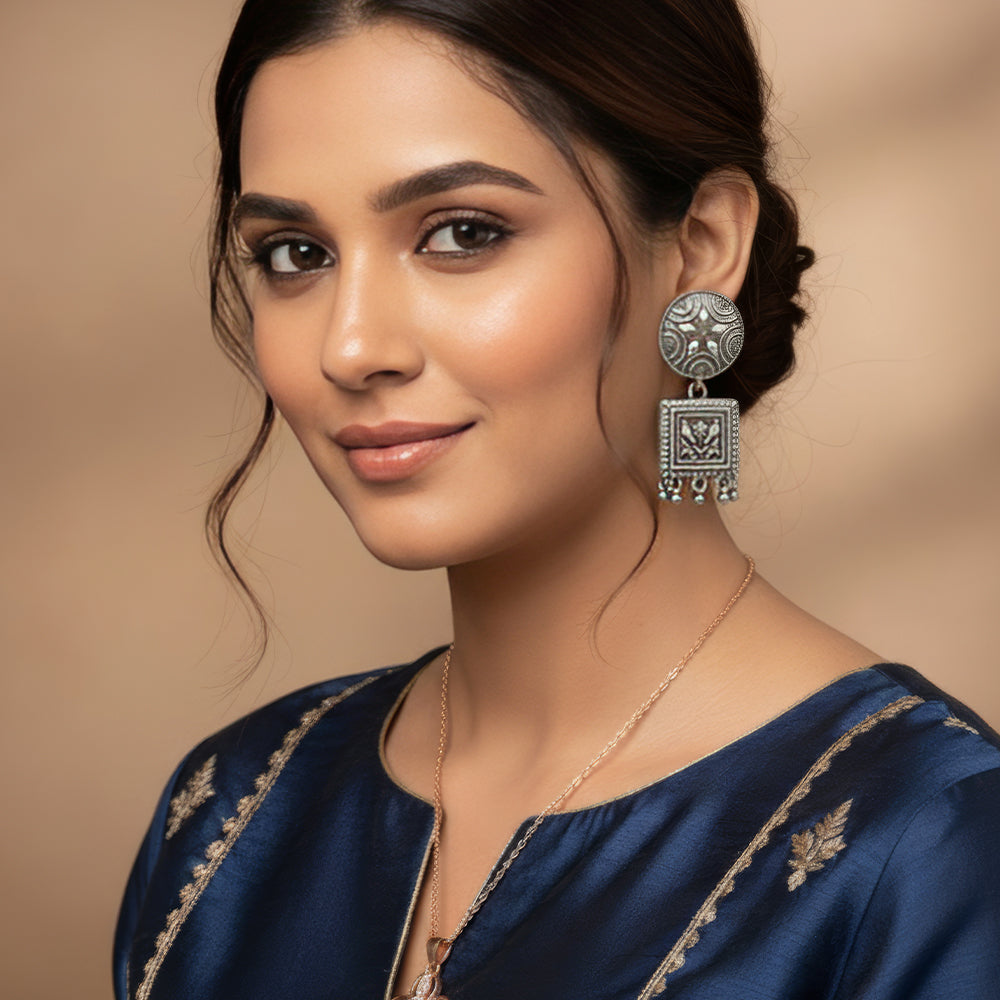 JS Fashion Traditional Trendy Oxidized Silver Polish Designer Earrings for Women & Girls - Distacart