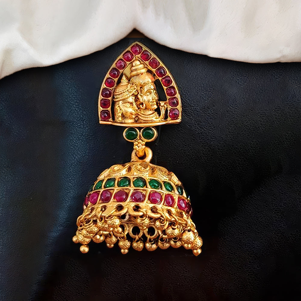 JS Fashion shiv parvati Designer Golden Clustered Pearl High Gold Polish Temple Jhumka Earring - Distacart