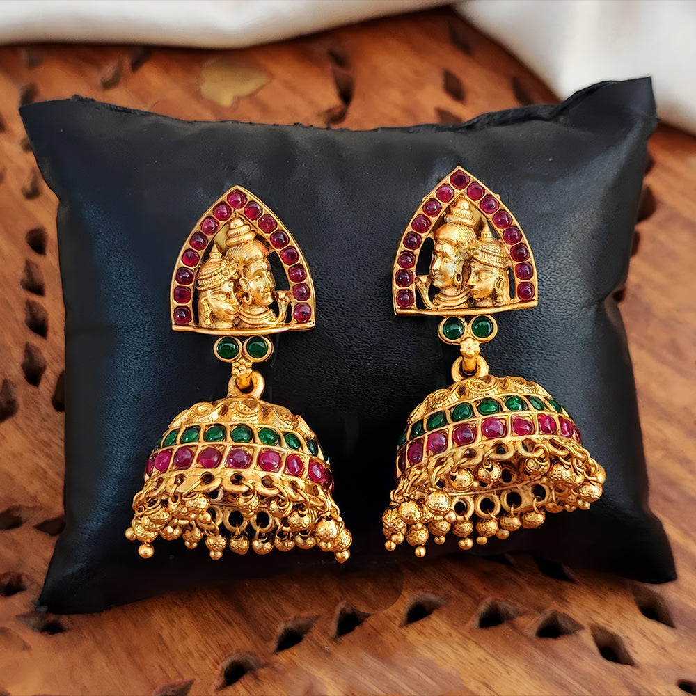 JS Fashion shiv parvati Designer Golden Clustered Pearl High Gold Polish Temple Jhumka Earring - Distacart
