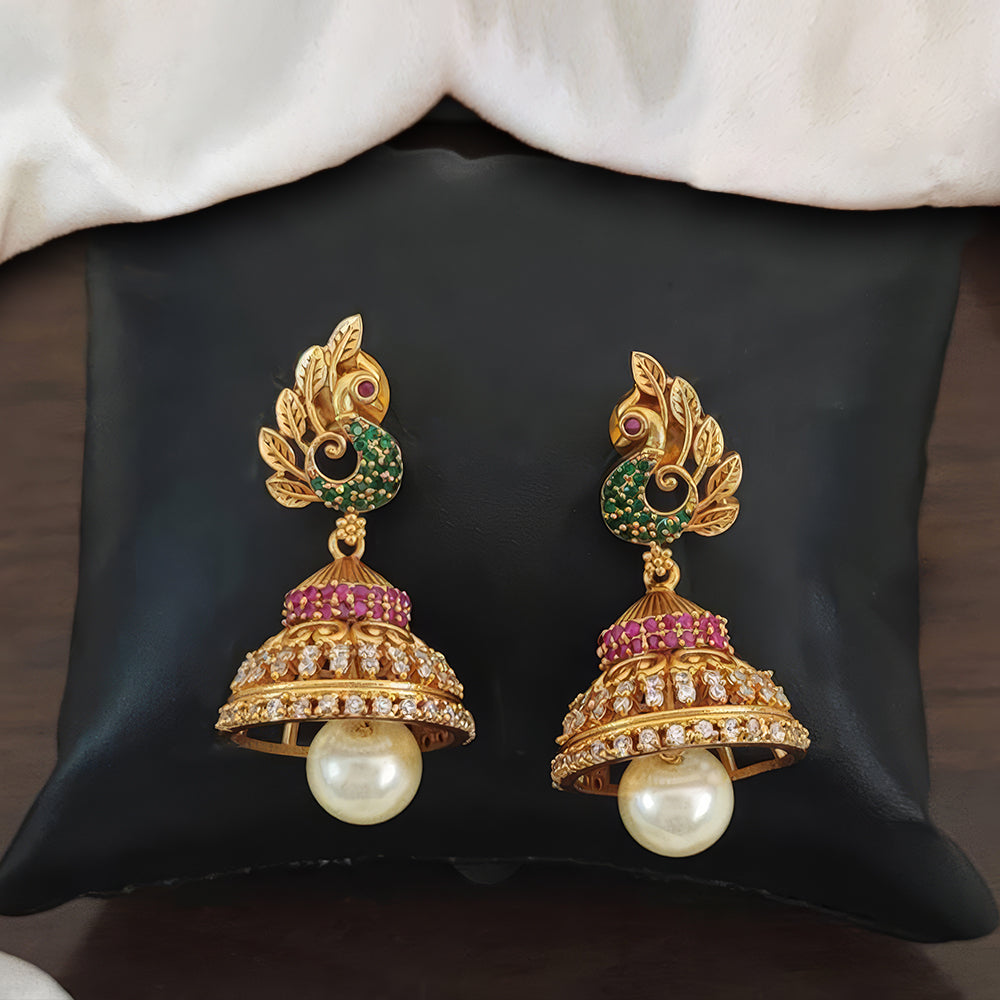 JS Fashion Kemp Jewellery Matte Gold Polish Peacock Design Kemp Jhumka Earrings - Distacart