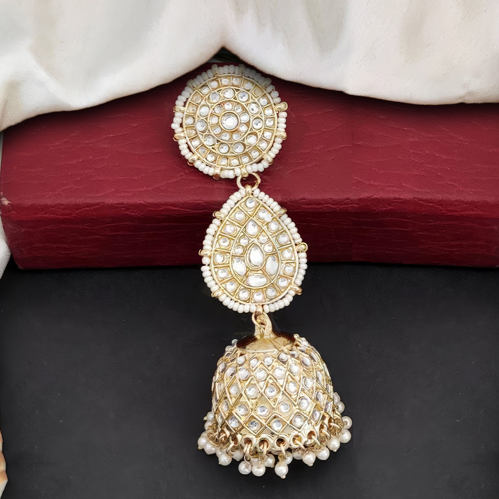 JS Fashion Antique High Gold Earrings with Clustered Pearls & Full Stones – Elegant Party Wear Jewelry for Women - Distacart