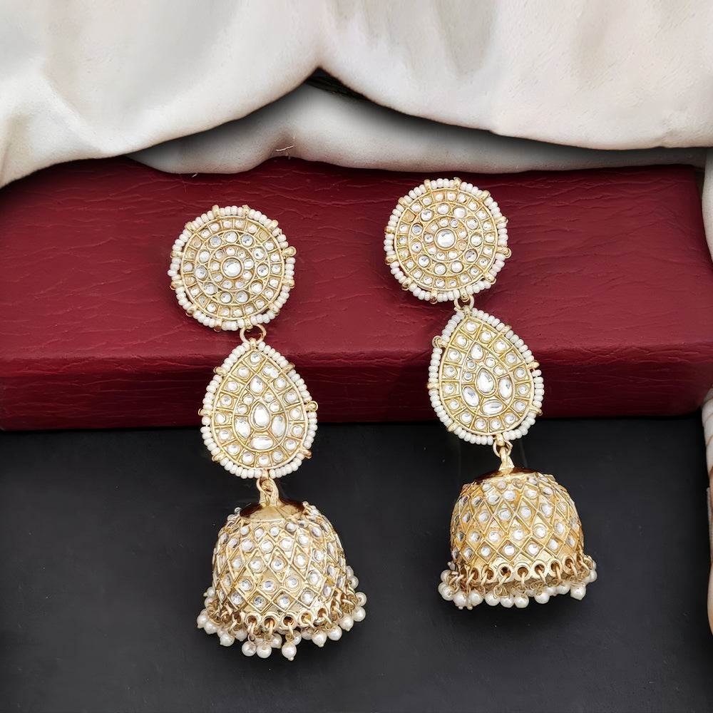 JS Fashion Antique High Gold Earrings with Clustered Pearls & Full Stones – Elegant Party Wear Jewelry for Women - Distacart