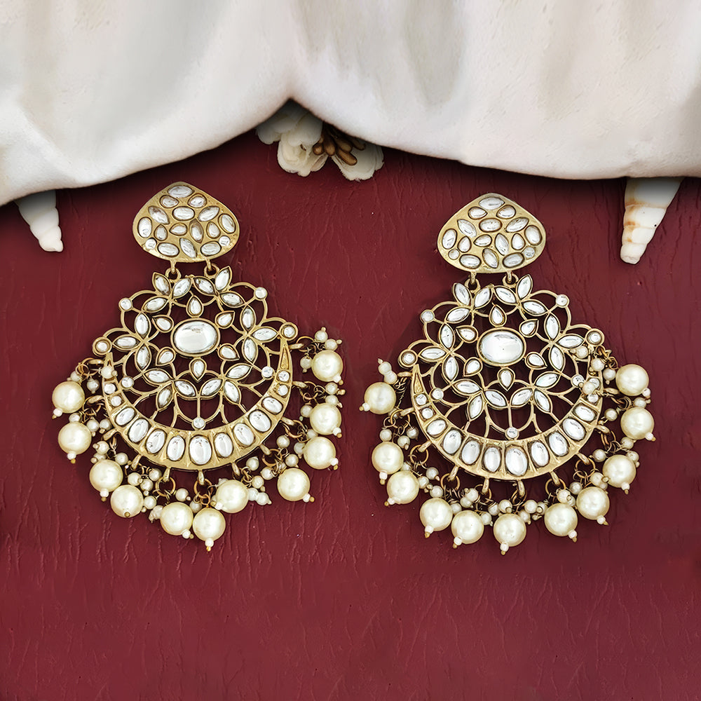 JS Fashion Antique Long Earrings with White Stones – Designer Mehendi Polish Fashion Jewelry for Women - Distacart
