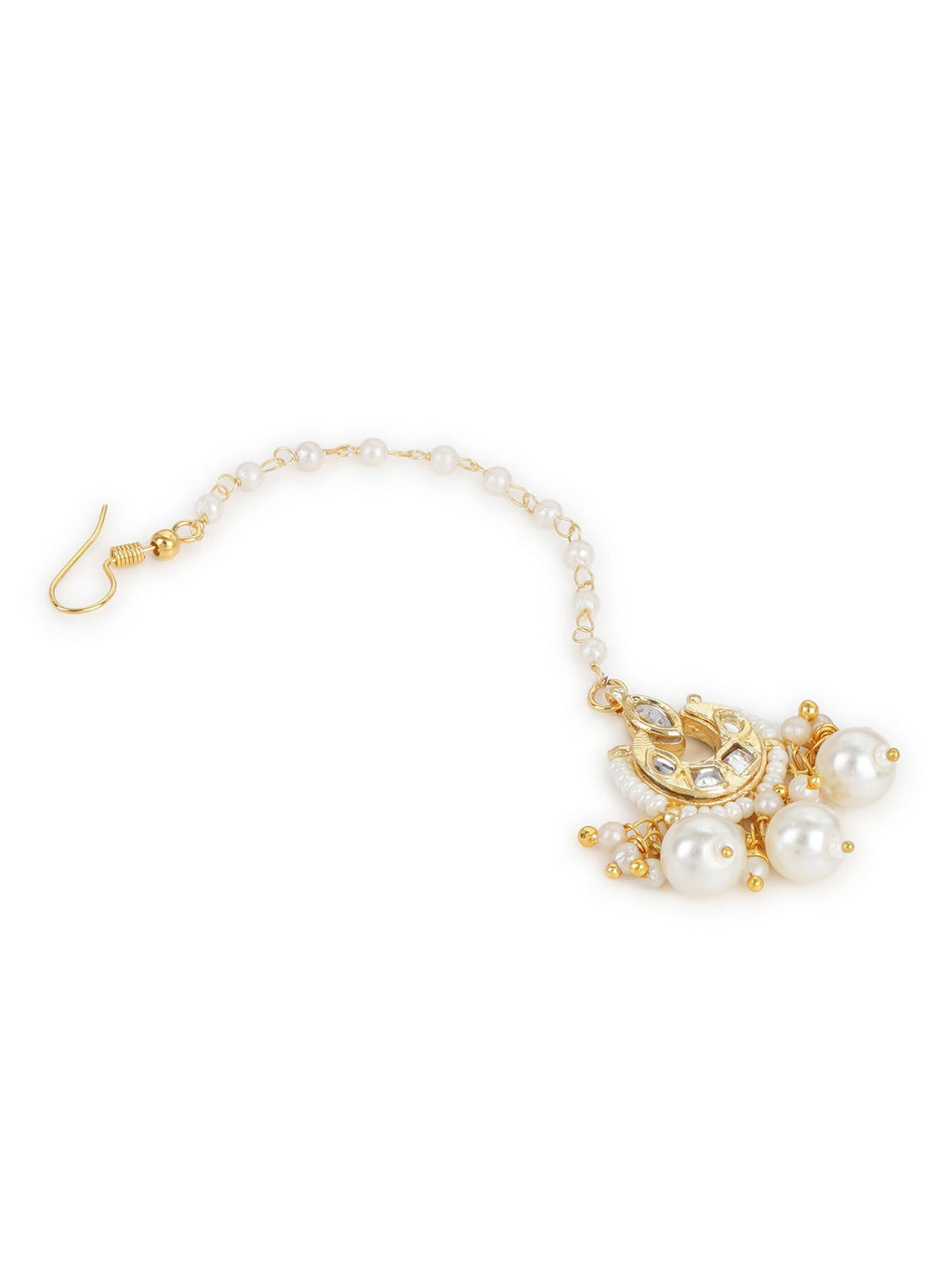 Gold-Plated White Kundan-Studded Beaded Layered Maang Tikka - Ruby Raang - Distacart