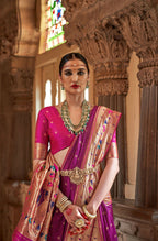 Mulberry Wood Purple Soft V.P. Silk Magnum Finish, Weaving, Golden Zari Paithani Silk Saree - Rath Kadampalli