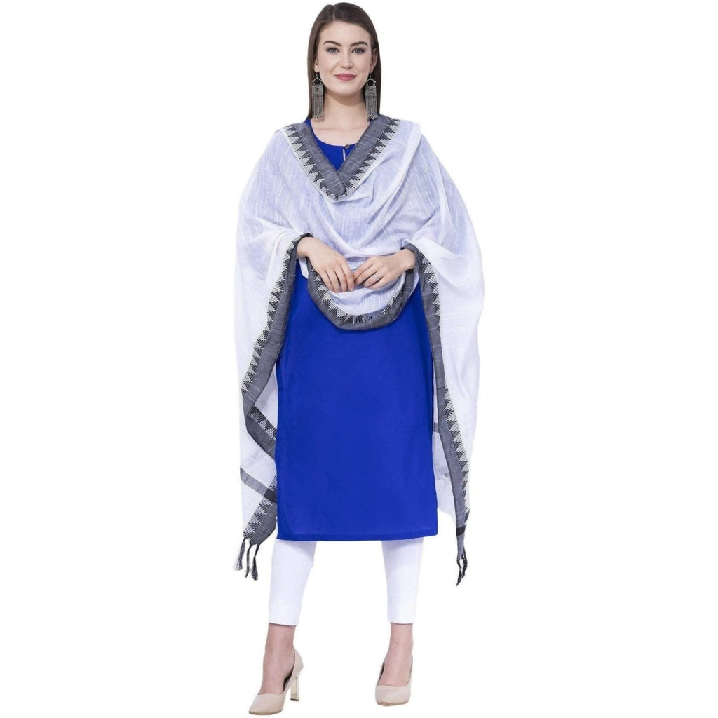 A R SILK White Color Temple border Cotton Dupattas and Chunnis