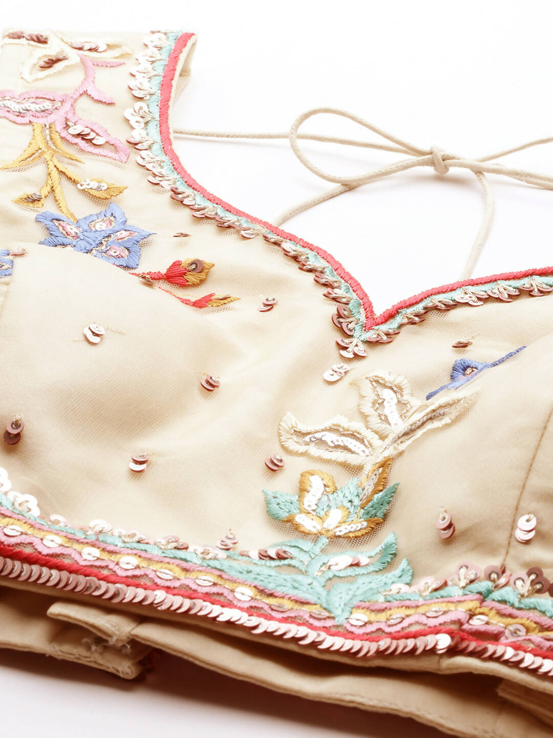 House of Panchhi Cream Net Multi colour Thread & Sequinse Work Lehenga & Blouse, Dupatta