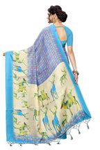 Vamika Multicolor & Sky Blue Kalamkari With Jhalar Khadi Silk Saree