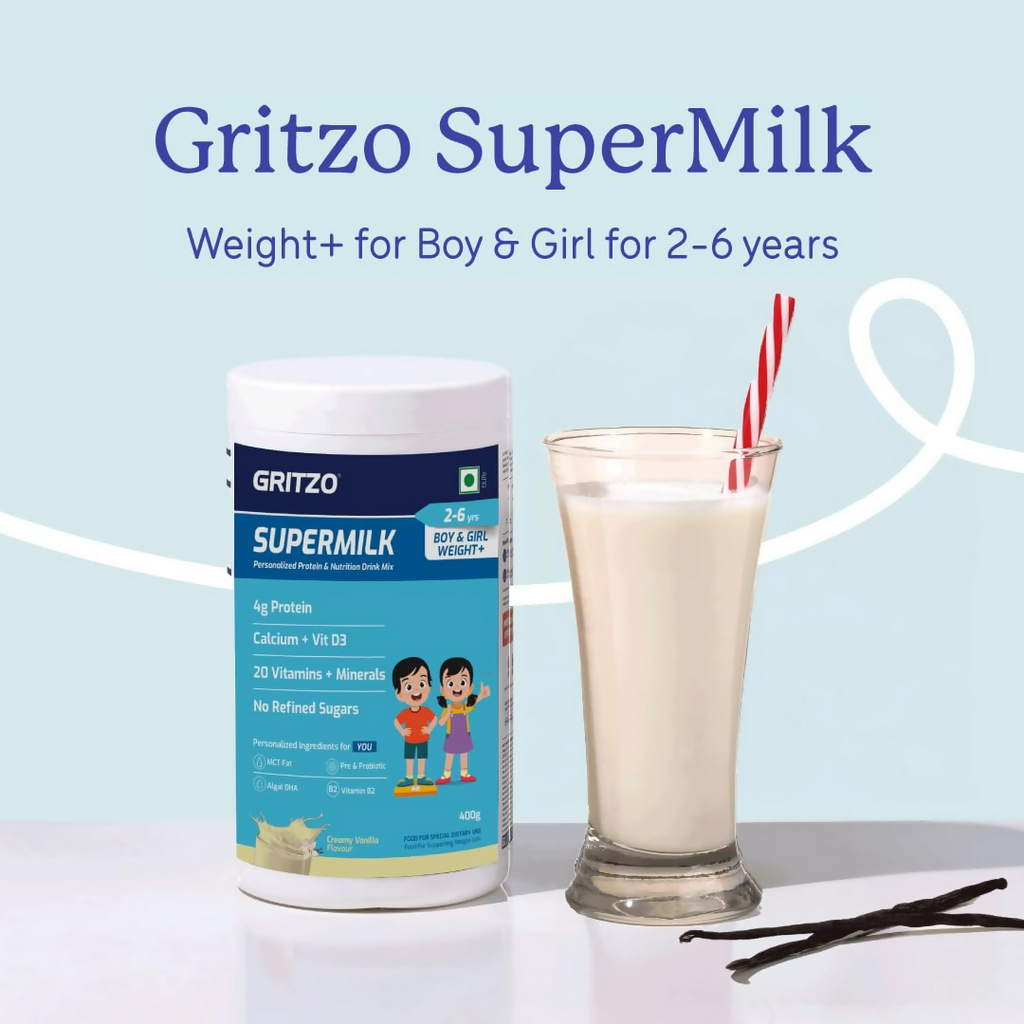 Gritzo SuperMilk Weight+ (2-6y Boy & Girl), 4g Protein Powder - Creamy Vanilla - Distacart