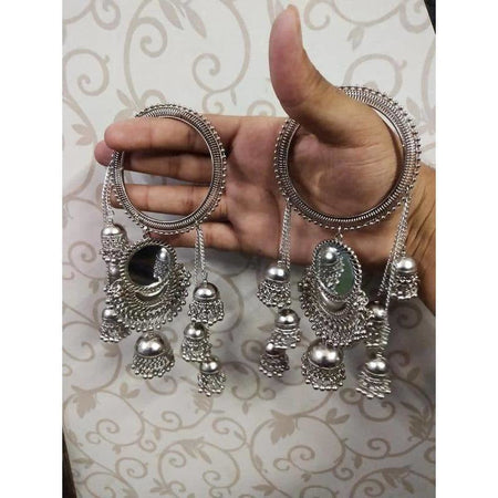 MS Fashion India Hanging Jhumkas With Mirror Silver Latkan Bangles