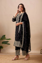 Joban Fashion Black Kurta Set Velvet Embroidery Sequence Work - Distacart