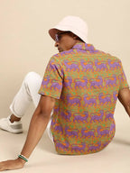 Orange Relaxed Opaque Printed Casual Resort Shirt - Mahotsav