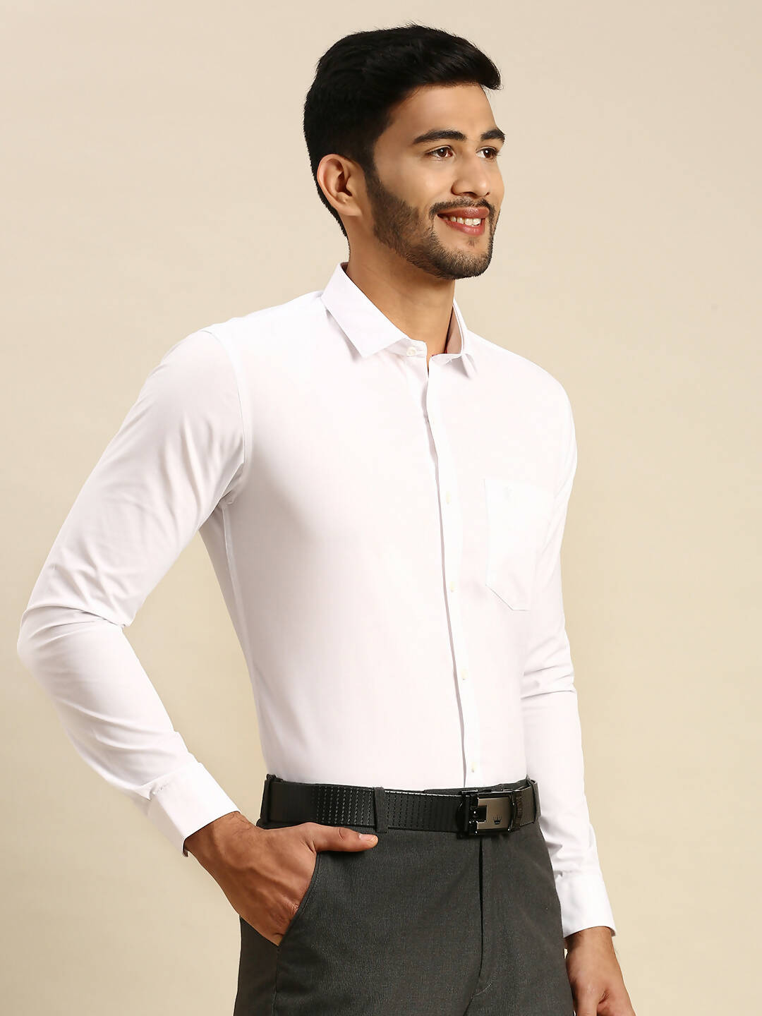 Ramraj Cotton Mens Full Sleeve White Shirt Plus Size - 100% Cotton