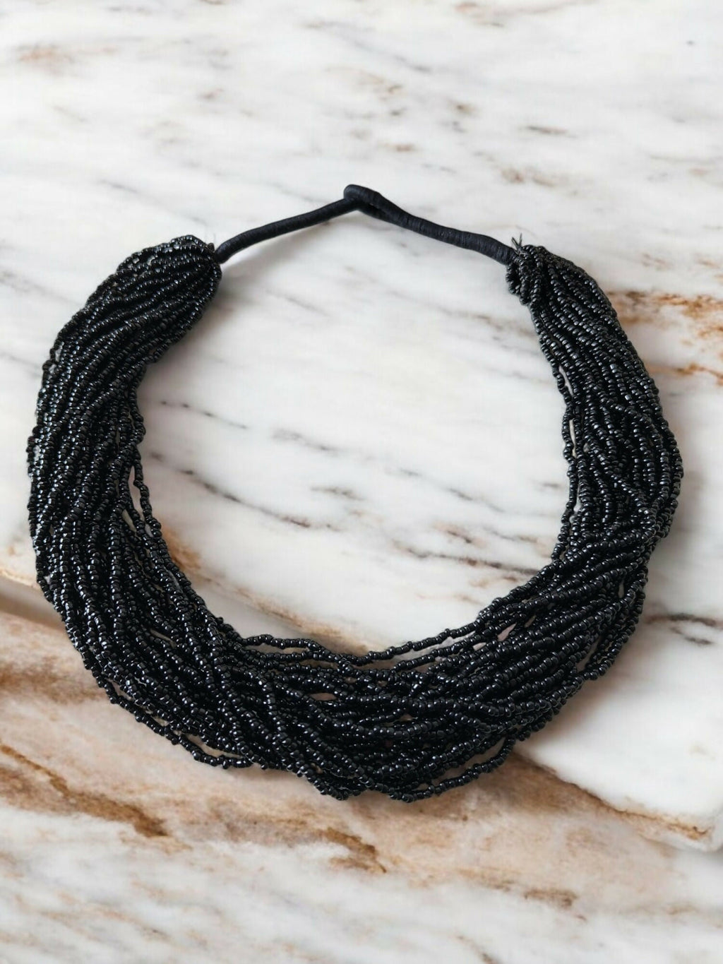 Inhanns Handmade Beaded Multilayer Necklace, 20 Layers - Black