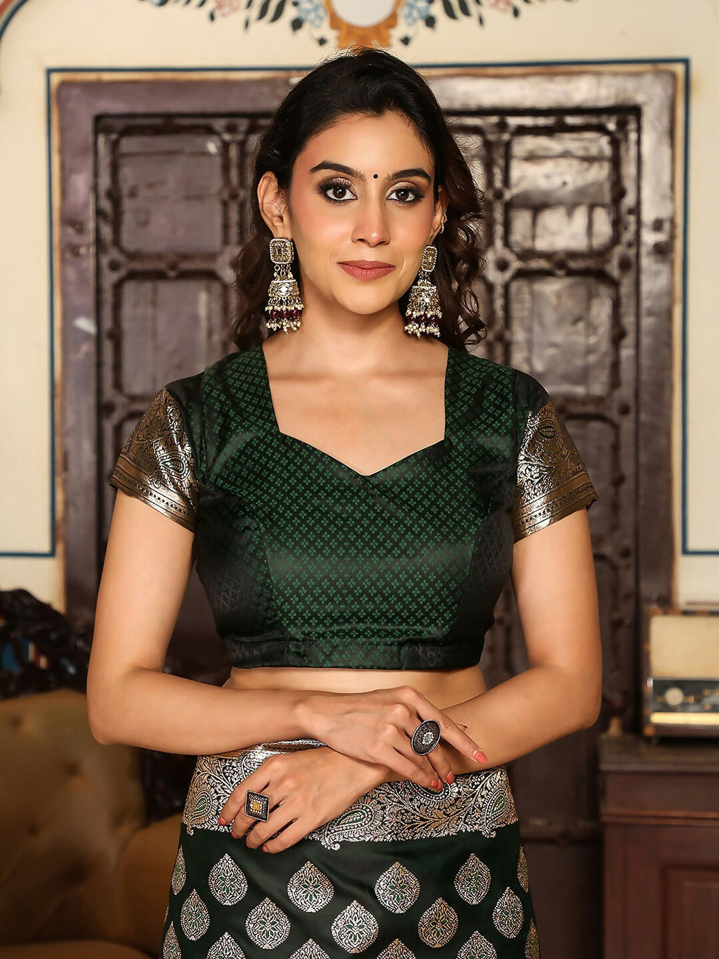 Shree Shyam Fashion Dark Green Silk Saree - Distacart