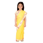 Little Bansi Girls Yellow Color 90's Era Saree with Silk Floral Blouse
