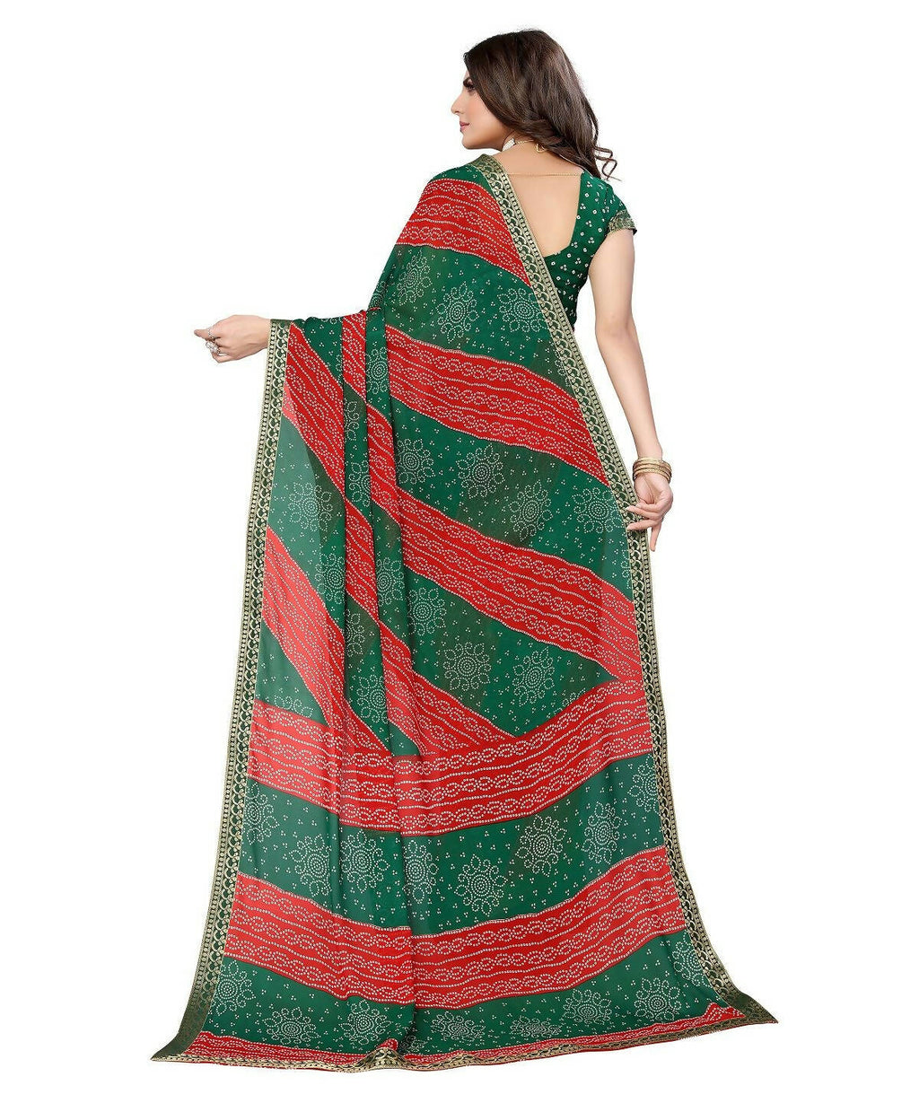Vamika Green Georgette Printed With Lace Saree (MANYA GREEN RED) - Distacart