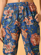 Myshka Women's Blue Printed Coat With Trousers