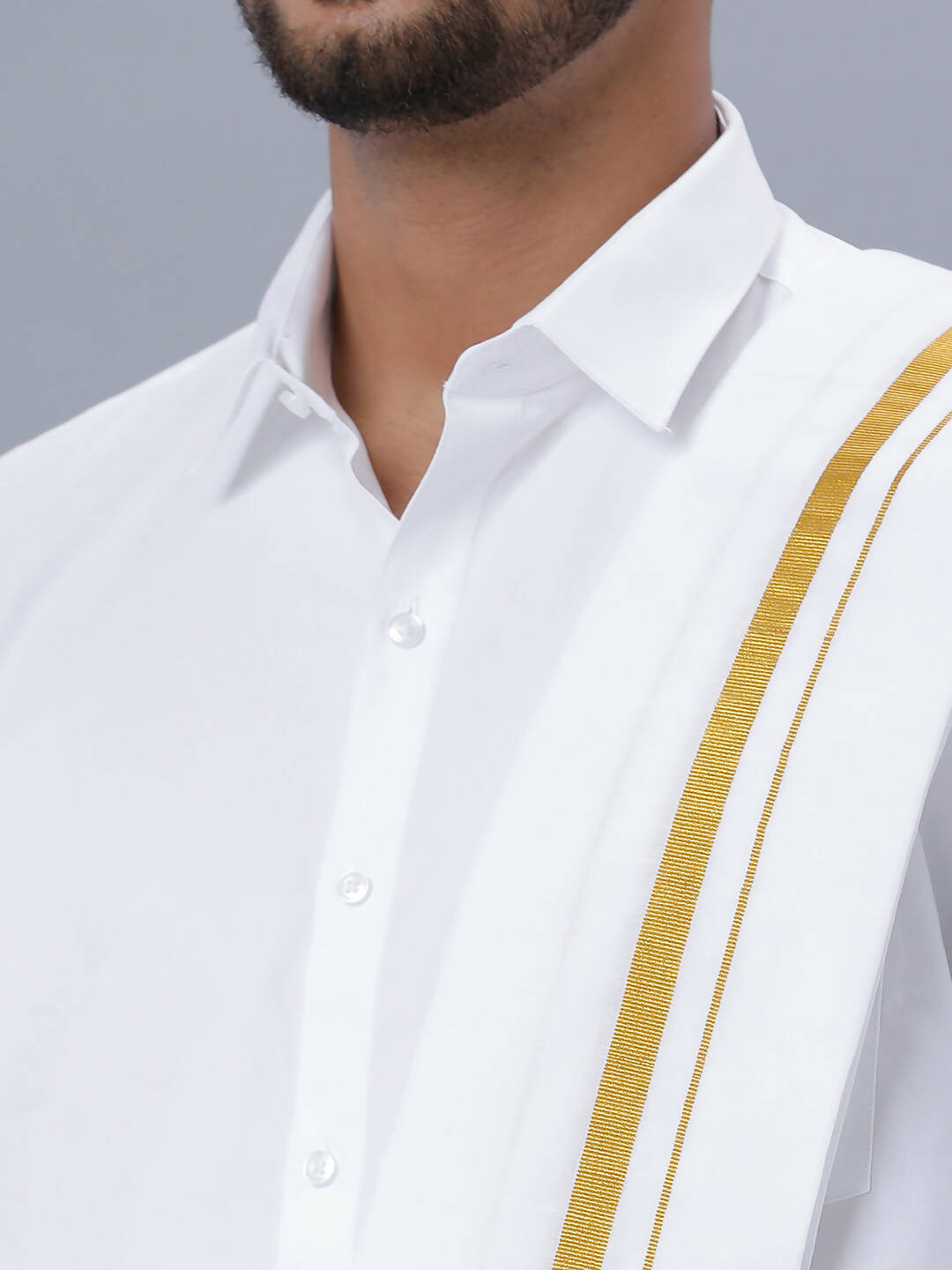 Ramraj Cotton Premium Wedding White Readymade Dhoti, Shirt & Towel Set Dhanvanthri