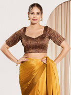 Joban Fashion Dark Maroon Brocade Padded Blouse With Round Neck Elbow Sleeves - Distacart