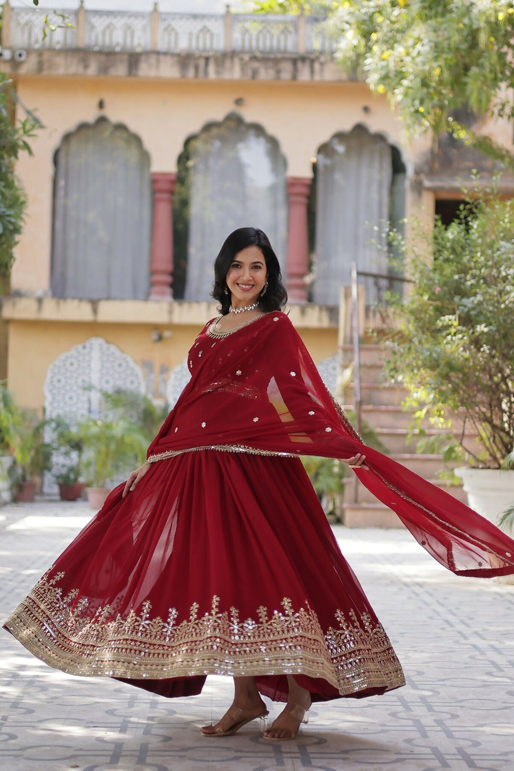 Joban Fashion Maroon Georgette Sequence Embroidery Work Kurta Set - Distacart