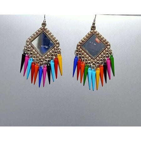 MS Fashion India Brass Multi Color Drops Silver Oxidized Earrings