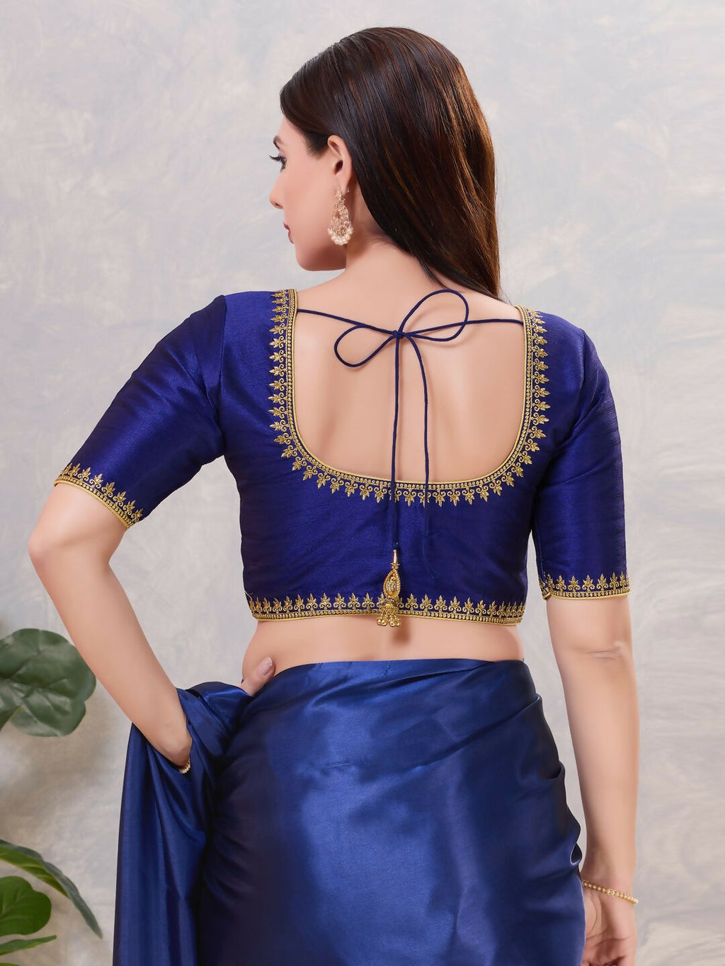 Joban Fashion Women Silk Navy-Blue Stitched Blouse