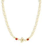 White and Red Beaded Gold Plated Flower Kundan Necklace - Ruby Raang