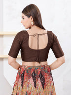 Joban Fashion Brown Dupion Silk Elbow Sleeveless Front Open Blouse