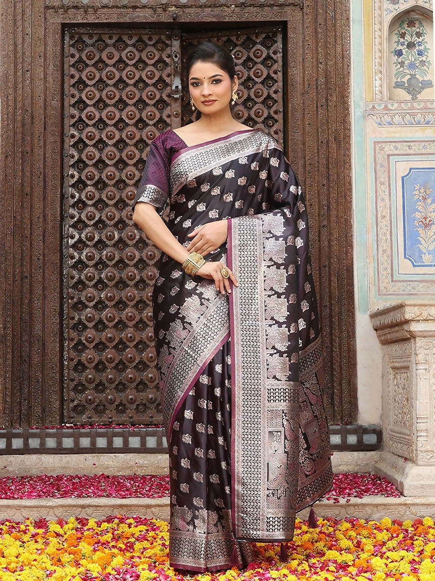 Shree Shyam Fashion Wine Silk Saree - Distacart