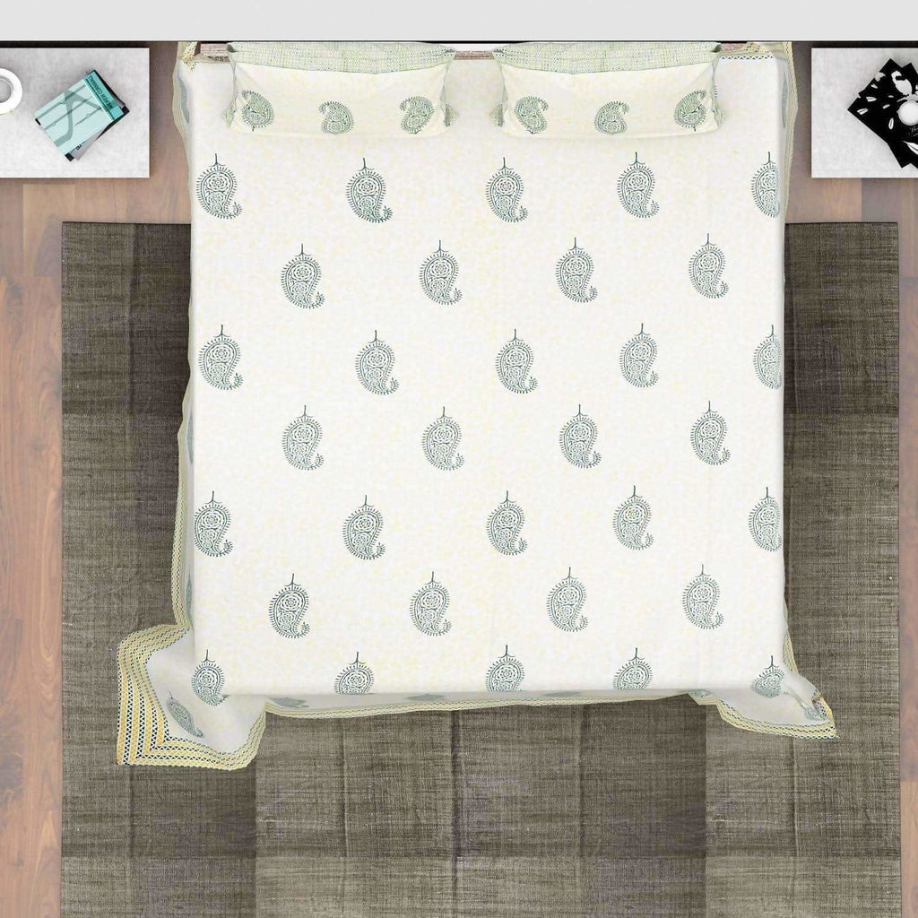 Hand Block Printed Double/Queen 230x270 Cms Bedsheet with 2 Pillow Covers
