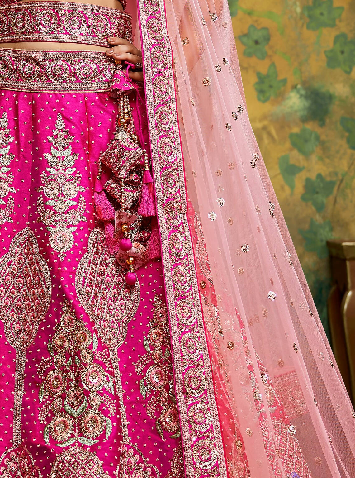 House of Panchhi Pink Pure Silk Moti & Zarkan heavy embroidery Lehenga choli & Dupatta