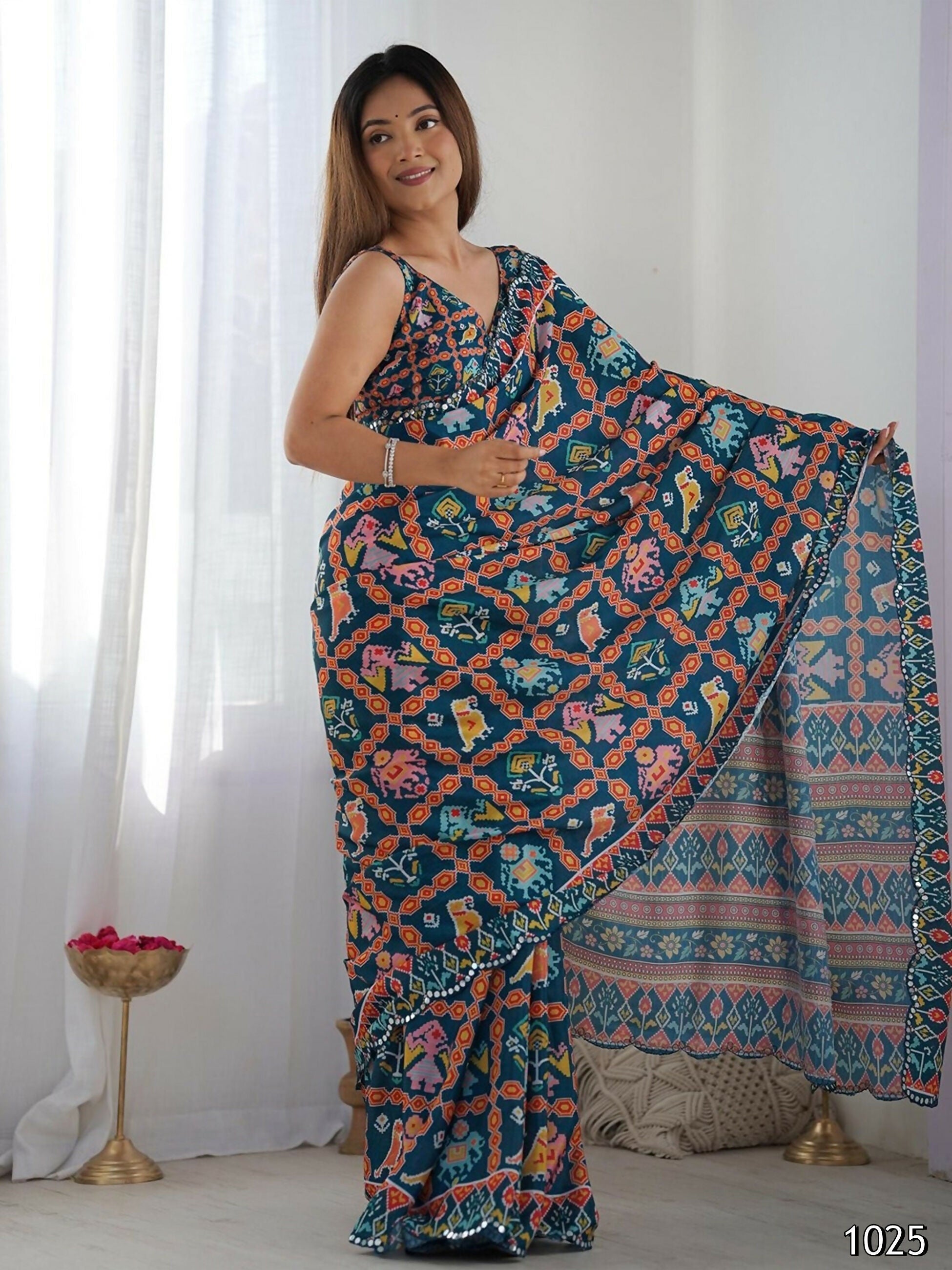 Designer Partywear Georgette Blue Fancy Saree-Durga