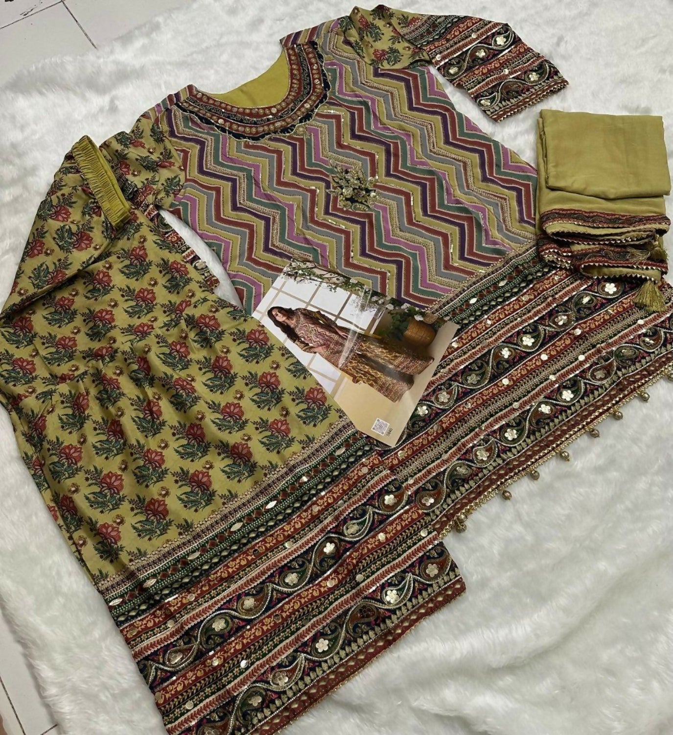 Anaita Yellow Heavy Crepe Silk Ready Made Suit with Multi Digital Printed & Aari Work - Distacart