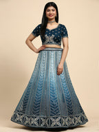 Blue Fancy Net Sequence Embroidered Lehenga Choli with Dupatta - Dhara