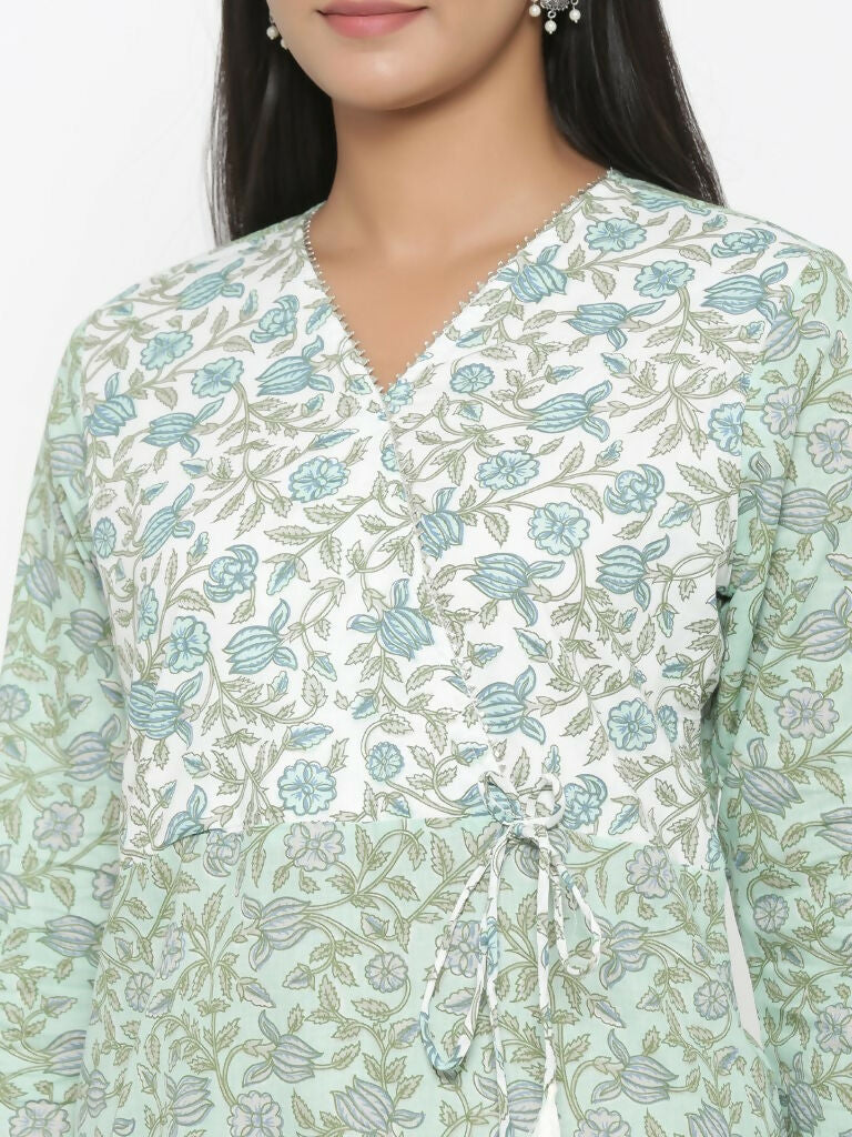 Miravan Women's Floral Jaipuri Cotton Kurta Palazzo With Tassel Set