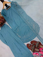Teeya Creation Teal Color Natural Creap Silk Designer Fancy Party Wear Salwar Suit - Distacart