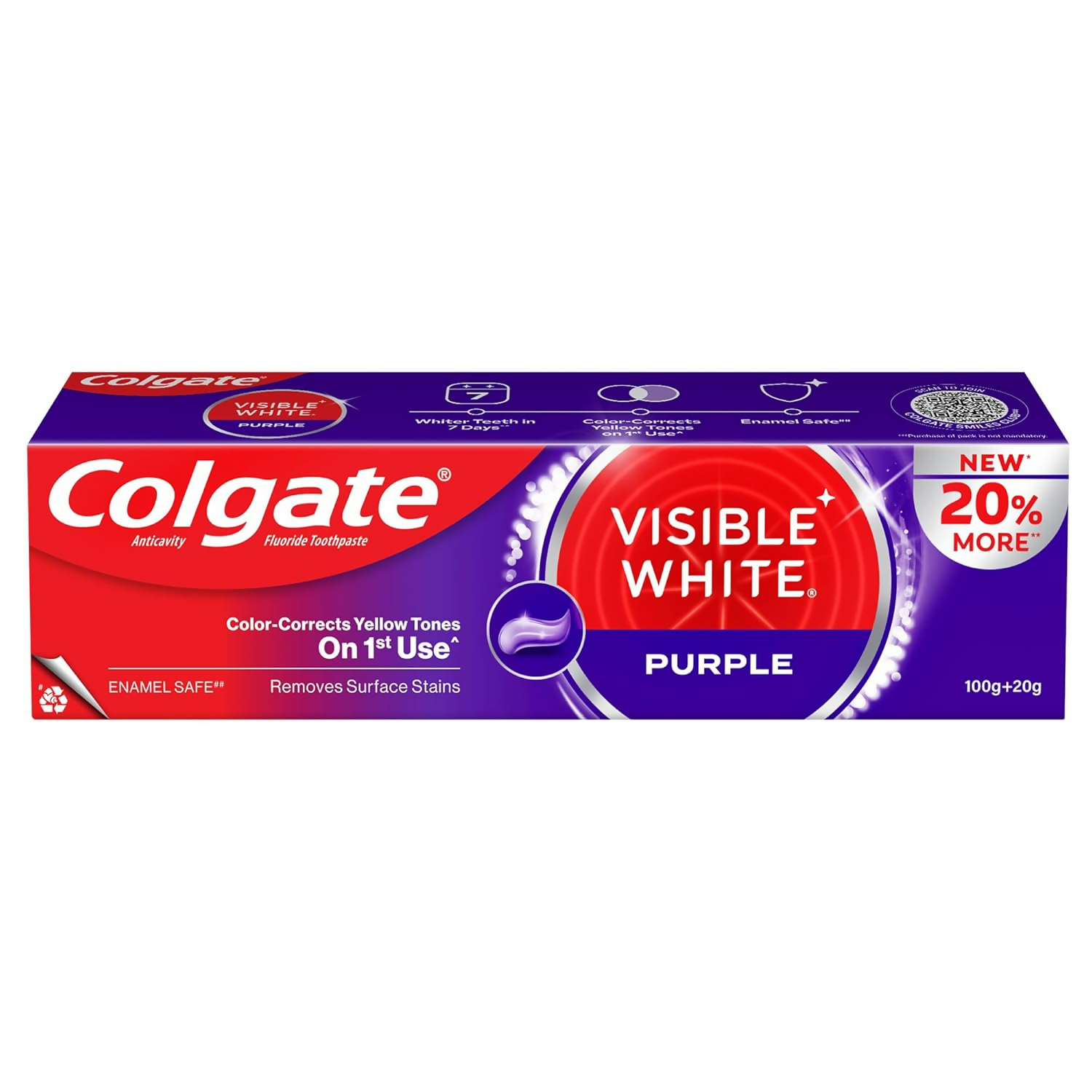 Colgate Visible White Purple Toothpaste For Teeth Whitening Helps Remove Surface Stains, Whitens Yellow