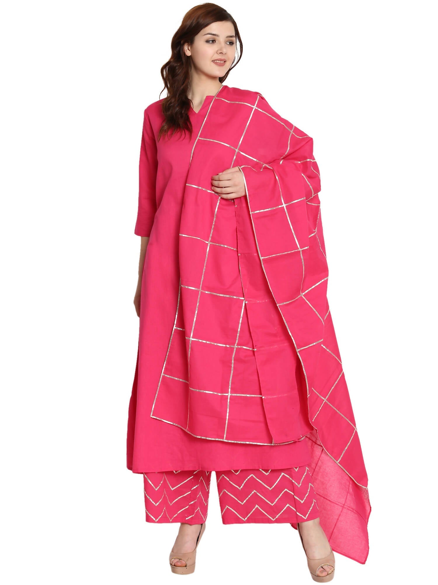 Women's Fushia Pakistani Suit Set With Full Gota Work On Duptta And Gota At Palazzo - G & A Apparels