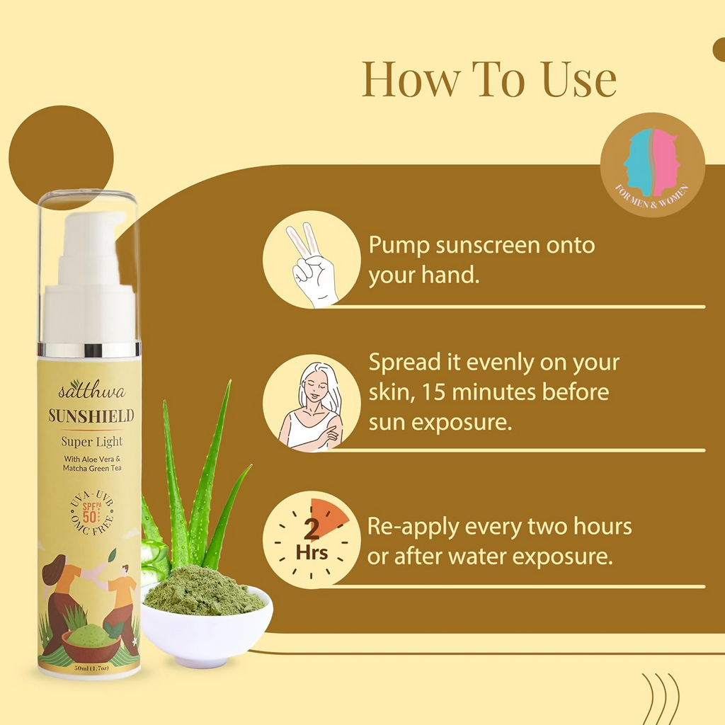 Satthwa Sunshield Super Light Sunscreen With Aloe Vera & Matcha Green Tea