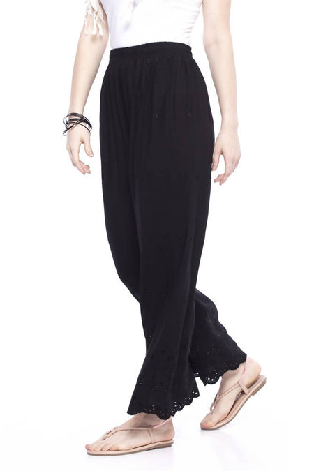 Mominos Fashion Reyon Cotton Black Embroidery Chikan Palazzo