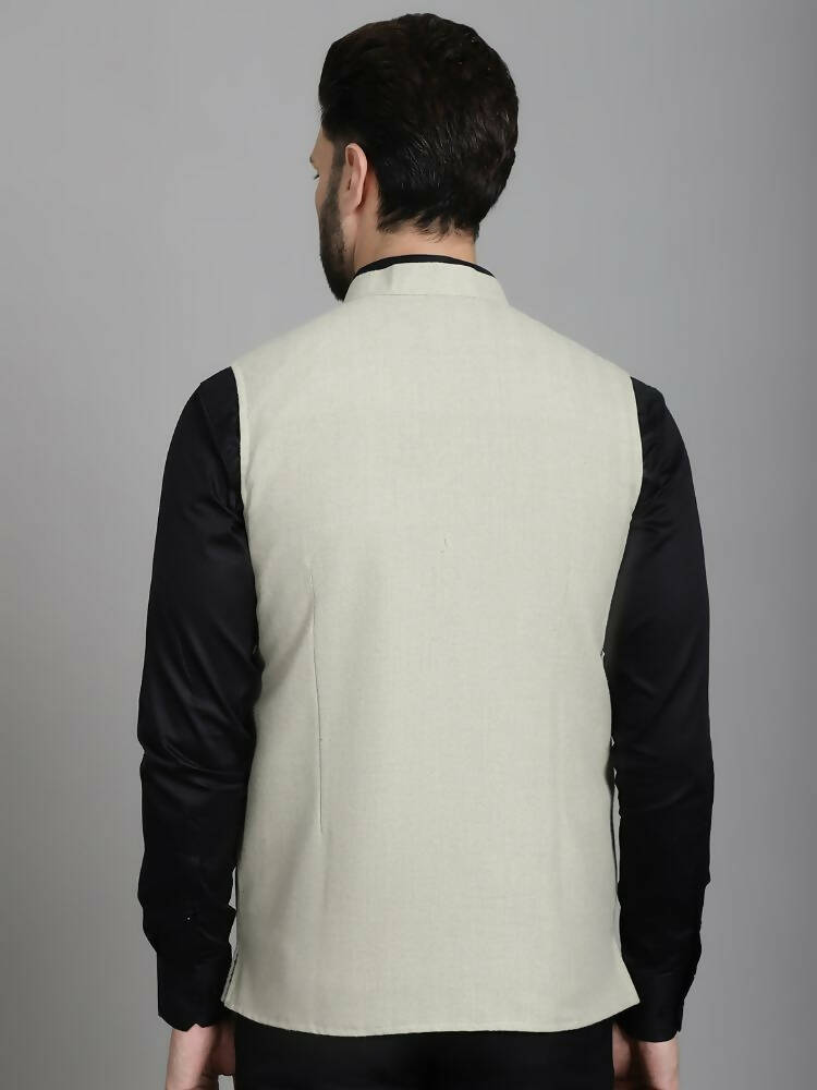 Even Apparels Self-Design Waistcoat With Welt Pockets - Beige