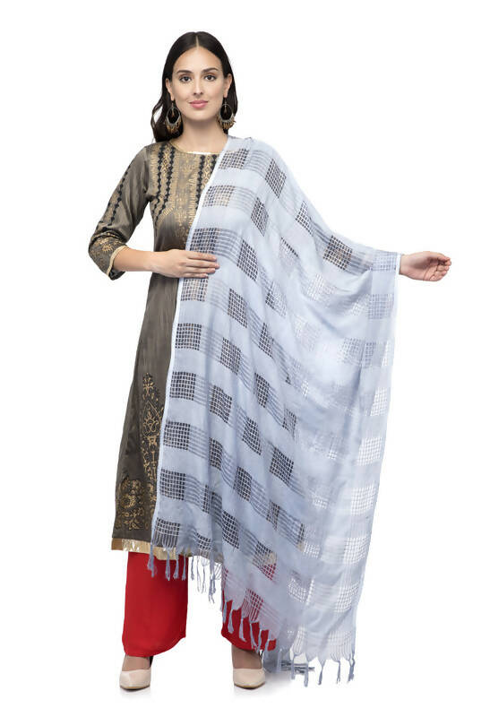 Mominos Fashion Moeza Silver Grey Window Cotton Dupatta - Distacart