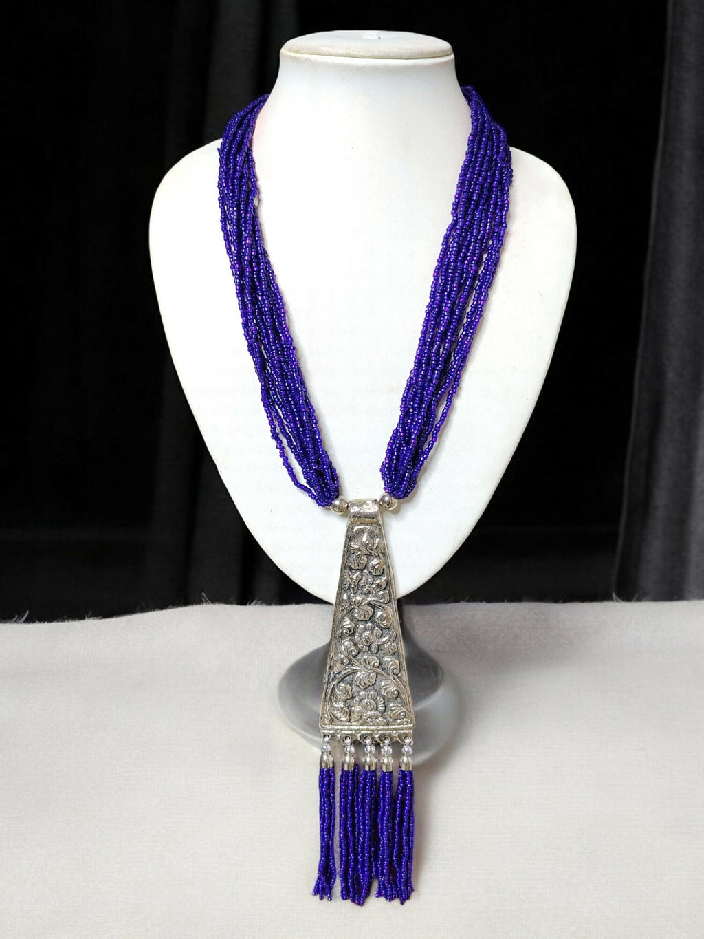 Inhanns Day-To-Dinner Tie Shaped Oxidized Black Metal Multi-Layered Long Only Necklace - Dark Prule Necklace