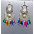 Tassel Hook Chandbali Mirror Design Multicolor Cone Pearls Earrings