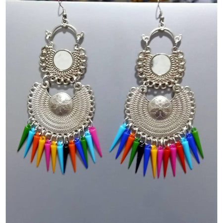 MS Fashion India Tassel Hook Chandbali Mirror Design Multicolor Cone Pearls Earrings