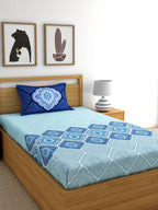Dreamscape Blue & Turquoise Blue 140 TC Pure Cotton Bedsheet with Pillow Covers - Distacart