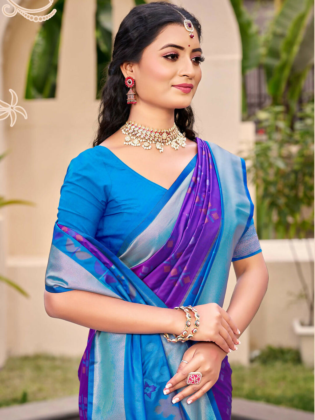 Shree Shyam Fashion Pochampalli Silk Violet Saree - Distacart
