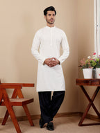 White Viscose Designer Chikankari Embroidery Work Men's Kurta - Mahotsav