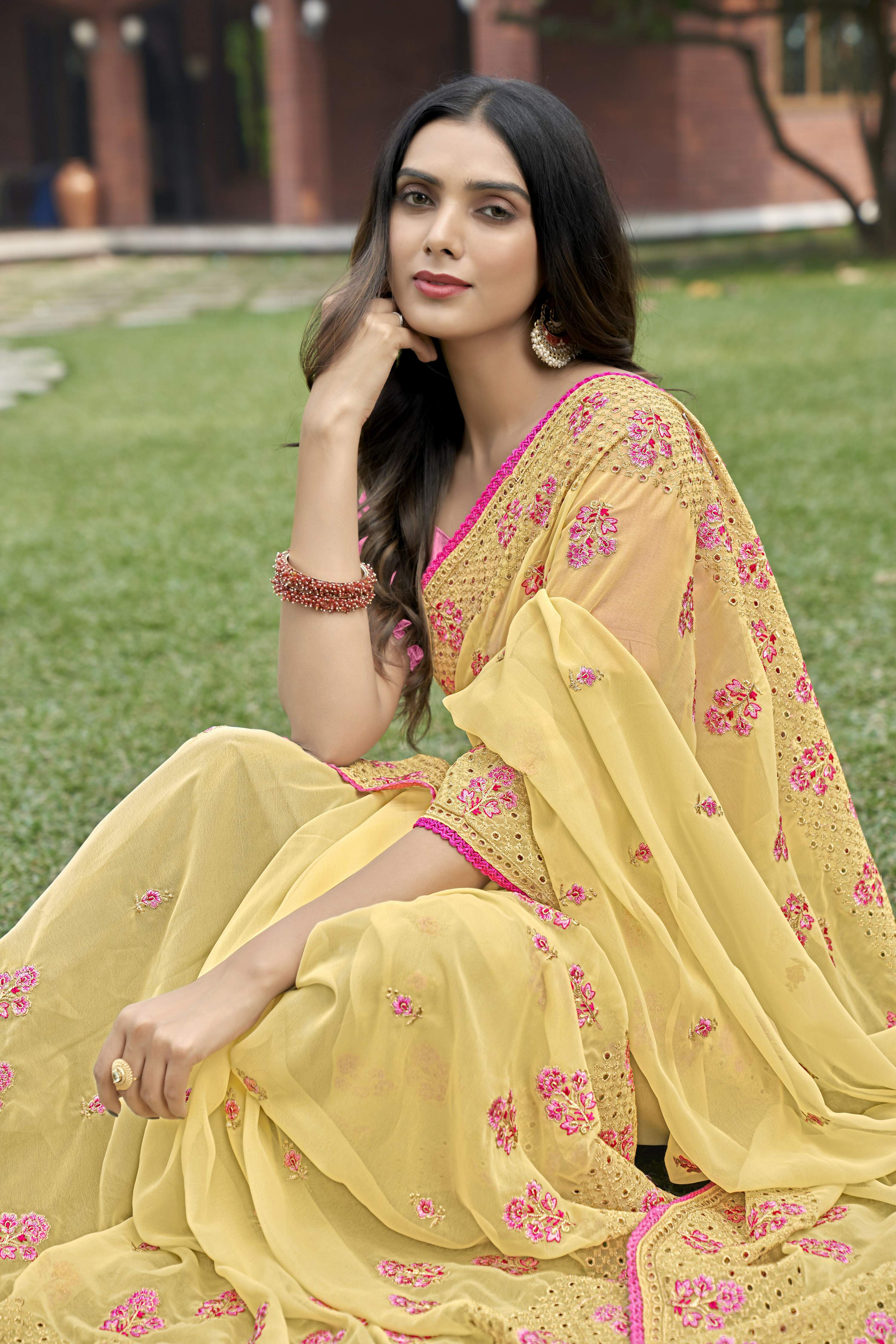 Vamsee Rashmika 2.0 Yellow Georgette Silk Saree